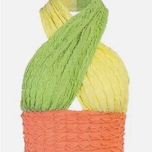 SHEIN Green, Yellow, and Orange Textured Scarf